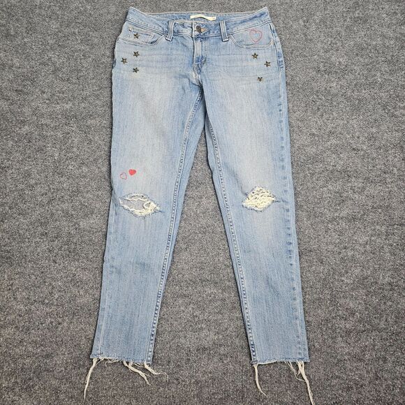 Levis Jeans Womens 28 Blue 535 Super Skinny Light Wash Denim customized 90s Y2K - Picture 1 of 13